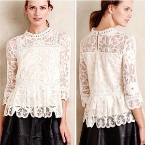 Anthropologie Hd In Paris Nautical Lace Peplum Blouse Size 2 / Size Small